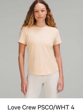 🔥 Lululemon Prosecco/White t-shirt size 4 women’s Small Love Crew PSCO/WHT